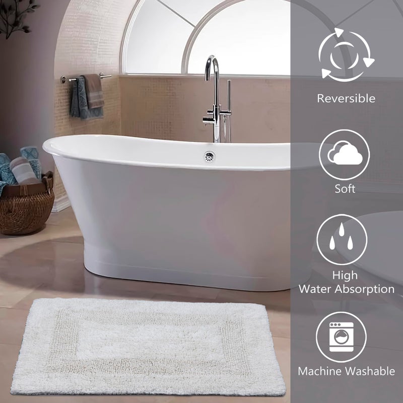 KEMA Bathroom Rugs 17"x24", Cotton Reversible Bath Mat for Bathroom Ultra Soft Plush Bath Rugs Water Absorbent Quick Dry Thick Floor Mats for Shower, Restroom, Bedroom, Kitchen (White) - Image 4