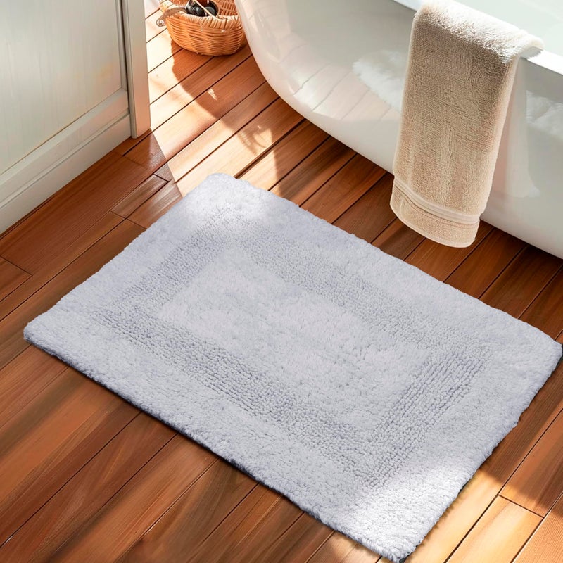KEMA Bathroom Rugs 17"x24", Cotton Reversible Bath Mat for Bathroom Ultra Soft Plush Bath Rugs Water Absorbent Quick Dry Thick Floor Mats for Shower, Restroom, Bedroom, Kitchen (White) - Image 1