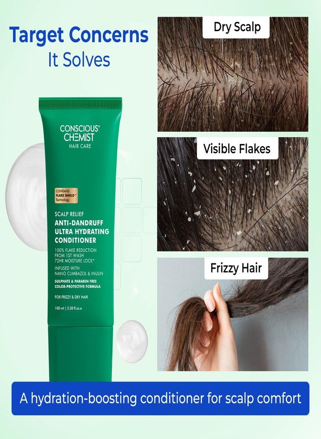 Conscious Chemist® Anti-Dandruff Ultra Hydrating Conditioner 100 ml | Reduces Visible Flakes & Removes Flaky Buildup | 72 Hr Moisture Lock | Strengthens & Smooths Dry, Frizzy Hair | Lightweight Scalp-Friendly Conditioner with FlakeShield Technology | For Women & Men - Image 2