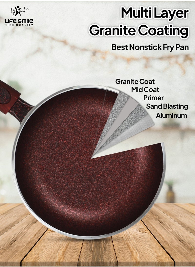 Life Smile - 24cm Frying Pan With Lid - 5 Layer Granite Coating Fry Pan | Multiple Hob Compatibility | Heat-Resistant Handle Hanging Loop | Induction bottom - Image 1