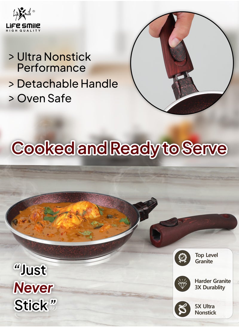 Life Smile - 24cm Frying Pan With Lid - 5 Layer Granite Coating Fry Pan | Multiple Hob Compatibility | Heat-Resistant Handle Hanging Loop | Induction bottom - Image 1