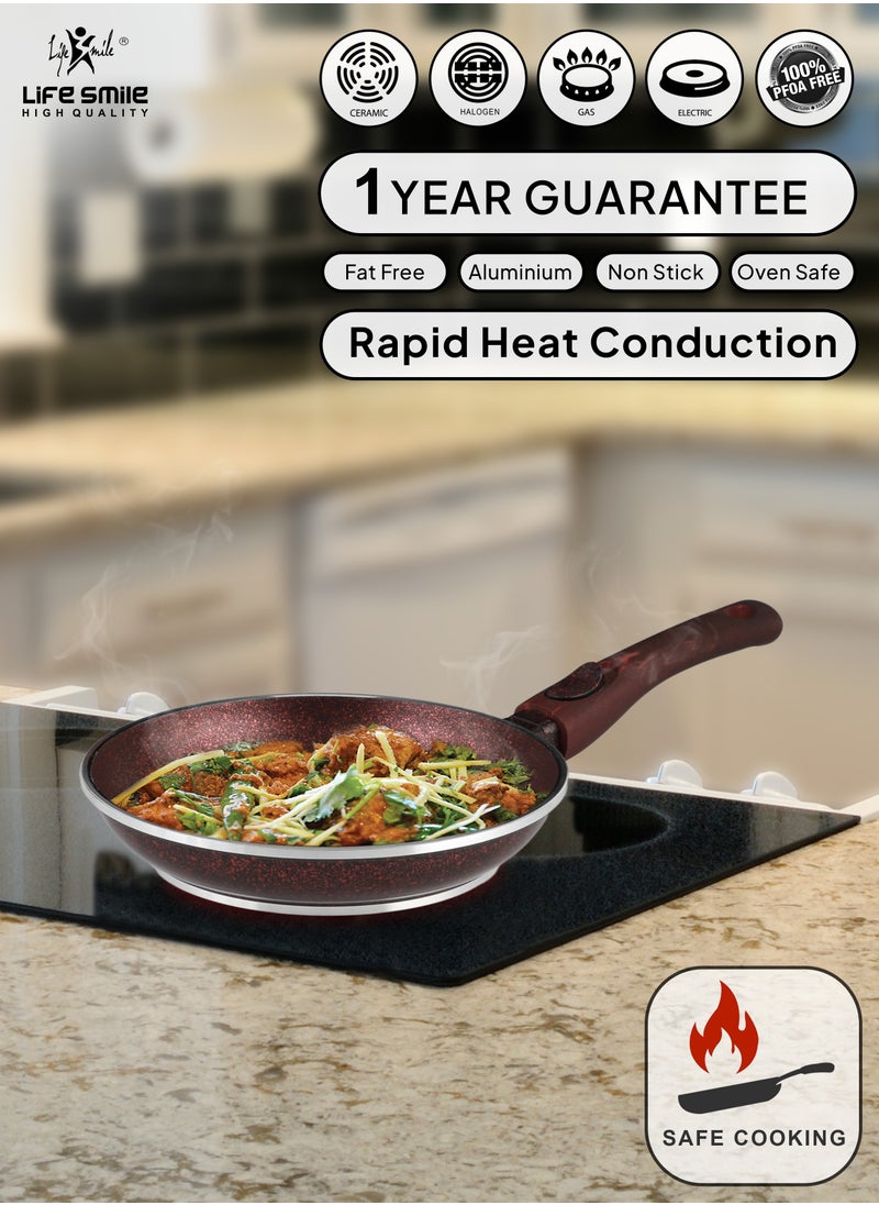 Life Smile - 24cm Frying Pan With Lid - 5 Layer Granite Coating Fry Pan | Multiple Hob Compatibility | Heat-Resistant Handle Hanging Loop | Induction bottom - Image 1