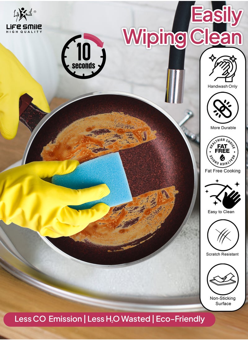 Life Smile - 24cm Frying Pan With Lid - 5 Layer Granite Coating Fry Pan | Multiple Hob Compatibility | Heat-Resistant Handle Hanging Loop | Induction bottom - Image 1