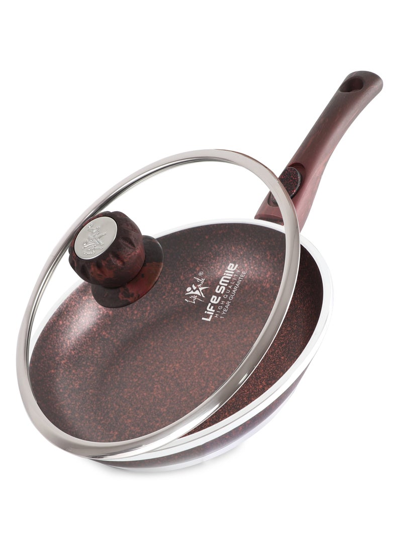 Life Smile - 24cm Frying Pan With Lid - 5 Layer Granite Coating Fry Pan | Multiple Hob Compatibility | Heat-Resistant Handle Hanging Loop | Induction bottom - Image 1
