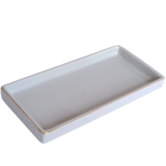 10 X 5 CERAMIC BATHROOM TRAY FOR COUNTERTOP DECORATIVE VANITY TRAY FOR DRESSER TOPS SMALL RECTANGULAR TRAYS FOR PERFUME CANDLE JEWELRY COSMETICS GRAY