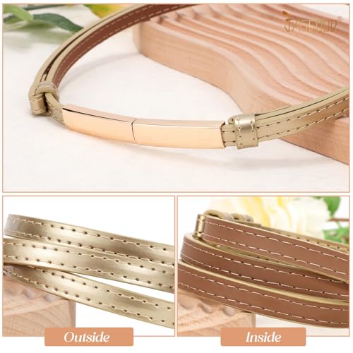JASGOOD Women's Skinny Leather Belt Patent Thin Waist Belt for Dress with Metal Buckle - Image 4