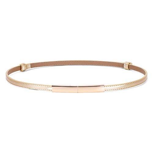 JASGOOD Women's Skinny Leather Belt Patent Thin Waist Belt for Dress with Metal Buckle - Image 1