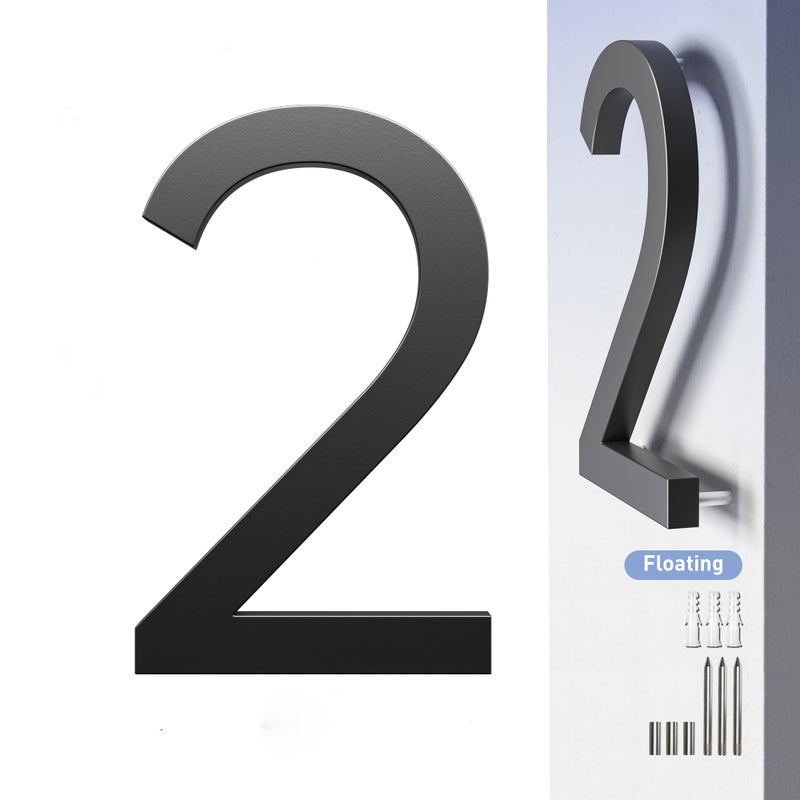 HANPIU Floating House Numbers for Outside Address Numbers 7 Inch Modern Black Metal House Number 2 3D Effect Large Floating Door Numbers for Home Street Office