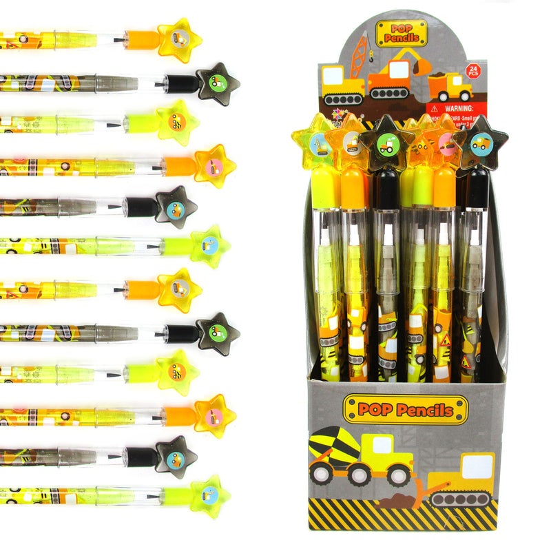 TINYMILLS 24 Pcs Construction Stackable Pencil Assortment with Eraser for Party Favors Goodie Bag Stuffers VBS Classroom Rewards Carnival Prize Garbage Truck Dump Truck Party - Image 2