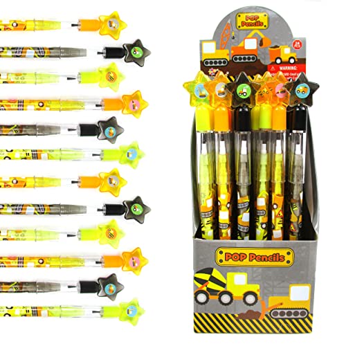 TINYMILLS 24 Pcs Construction Stackable Pencil Assortment with Eraser for Party Favors Goodie Bag Stuffers VBS Classroom Rewards Carnival Prize Garbage Truck Dump Truck Party - Image 1