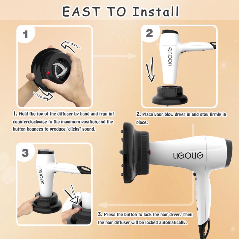 LIGOLIG Hair Difuser Attachment Universal Diffuser Hair Dryer for 1.4-inch to 2.4- inch Blow Dryer, Hair Diffuser for Curly Hair and Natural Wavy Hair (Black) - Image 5