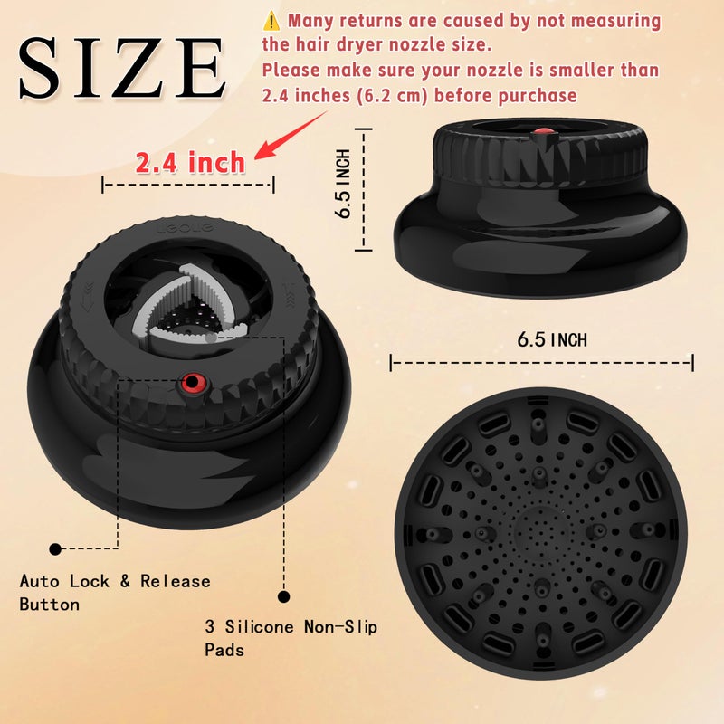 LIGOLIG Hair Difuser Attachment Universal Diffuser Hair Dryer for 1.4-inch to 2.4- inch Blow Dryer, Hair Diffuser for Curly Hair and Natural Wavy Hair (Black) - Image 3
