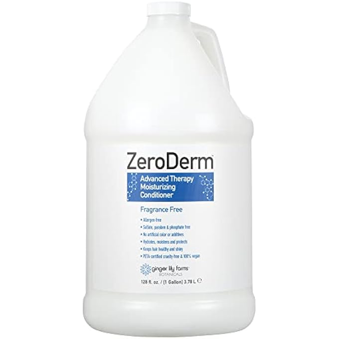 ginger lily farms BOTANICALS ZERODERM ADVANCED THERAPY MOISTURIZING CONDITIONER FOR ALL HAIR TYPES, 100% VEGAN, CRUELTY AND FRAGRANCE FREE, 1 GALLON REFILL, WHITE, UNSCENTED, 128 FL OZ - Image 1