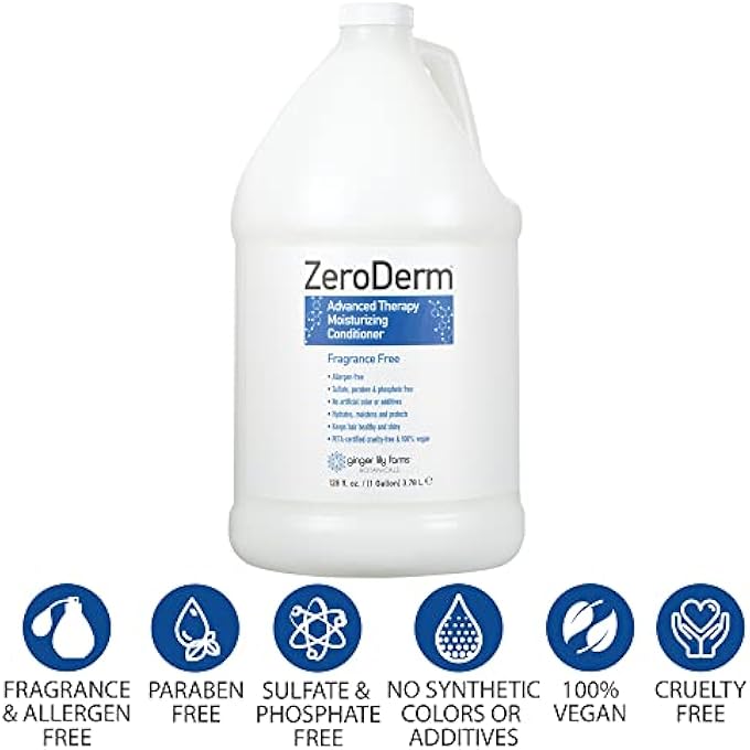 ginger lily farms BOTANICALS ZERODERM ADVANCED THERAPY MOISTURIZING CONDITIONER FOR ALL HAIR TYPES, 100% VEGAN, CRUELTY AND FRAGRANCE FREE, 1 GALLON REFILL, WHITE, UNSCENTED, 128 FL OZ - Image 3