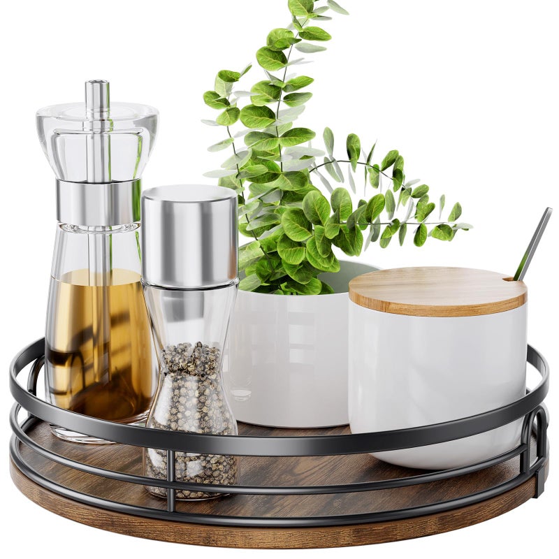 LAMU 9'' Lazy Susan Turntable Organizer for Cabinet, Round Wood Lazy Susan for Table Top, Countertop, Kitchen, Pantry, Spice, Bathroom Vanity, Decor - Image 1