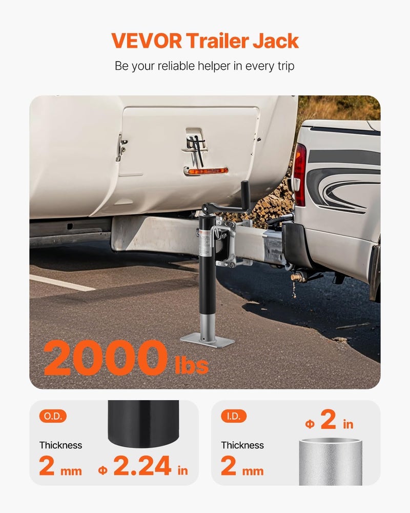 VEVOR Heavy Duty Trailer Jack with 2000 lbs Load Capacity and 10" Swivel Lift for RV, Horse, Utility & Yacht Trailers - Image 2