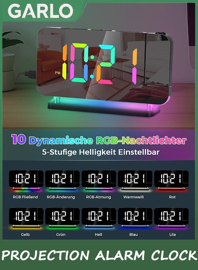 جارلو ساعة إنذار الإسقاط ، 7.4 في ساعات المرآة الرقمية ، مع جهاز عرض قابل للدوران 180 درجة ، ضوء ليلي RGB ، منفذ شاحن USB C ، مضيئ التلقائي ، ساعة مكتب LED لغرفة النوم - Image 4