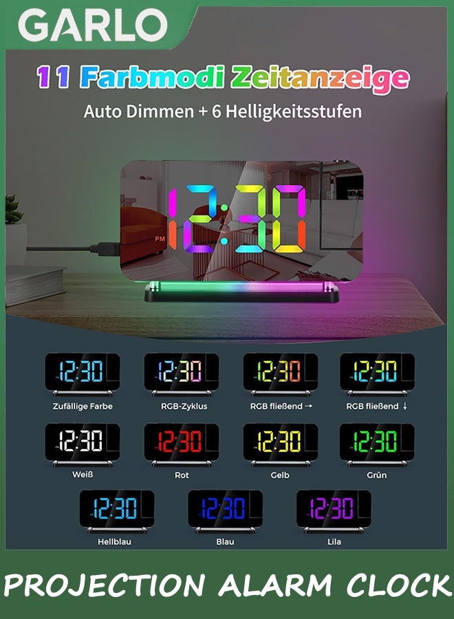 جارلو ساعة إنذار الإسقاط ، 7.4 في ساعات المرآة الرقمية ، مع جهاز عرض قابل للدوران 180 درجة ، ضوء ليلي RGB ، منفذ شاحن USB C ، مضيئ التلقائي ، ساعة مكتب LED لغرفة النوم - Image 3