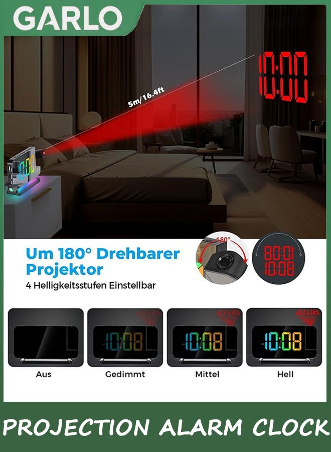 جارلو ساعة إنذار الإسقاط ، 7.4 في ساعات المرآة الرقمية ، مع جهاز عرض قابل للدوران 180 درجة ، ضوء ليلي RGB ، منفذ شاحن USB C ، مضيئ التلقائي ، ساعة مكتب LED لغرفة النوم - Image 5