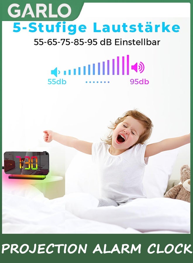 جارلو ساعة إنذار الإسقاط ، 7.4 في ساعات المرآة الرقمية ، مع جهاز عرض قابل للدوران 180 درجة ، ضوء ليلي RGB ، منفذ شاحن USB C ، مضيئ التلقائي ، ساعة مكتب LED لغرفة النوم - Image 2