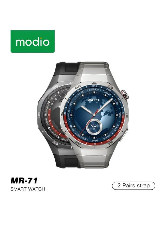 modio MR-71 Smart Watch Hybrid Analog-Digital Design Fitness Tracking Capabilities and Bluetooth Connectivity for Notifications with Two Interchangeable Straps Metallic and Silicone - Image 1