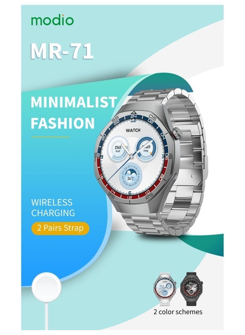 modio MR-71 Smart Watch Hybrid Analog-Digital Design Fitness Tracking Capabilities and Bluetooth Connectivity for Notifications with Two Interchangeable Straps Metallic and Silicone - Image 3