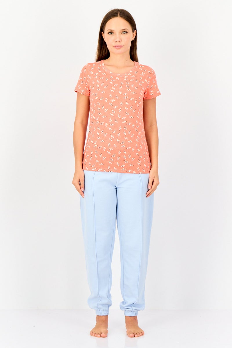 zivame Women 2 Pcs Crew Neck Graphic Print Short Sleeve Sleepwear Set, Multicolor - Image 4