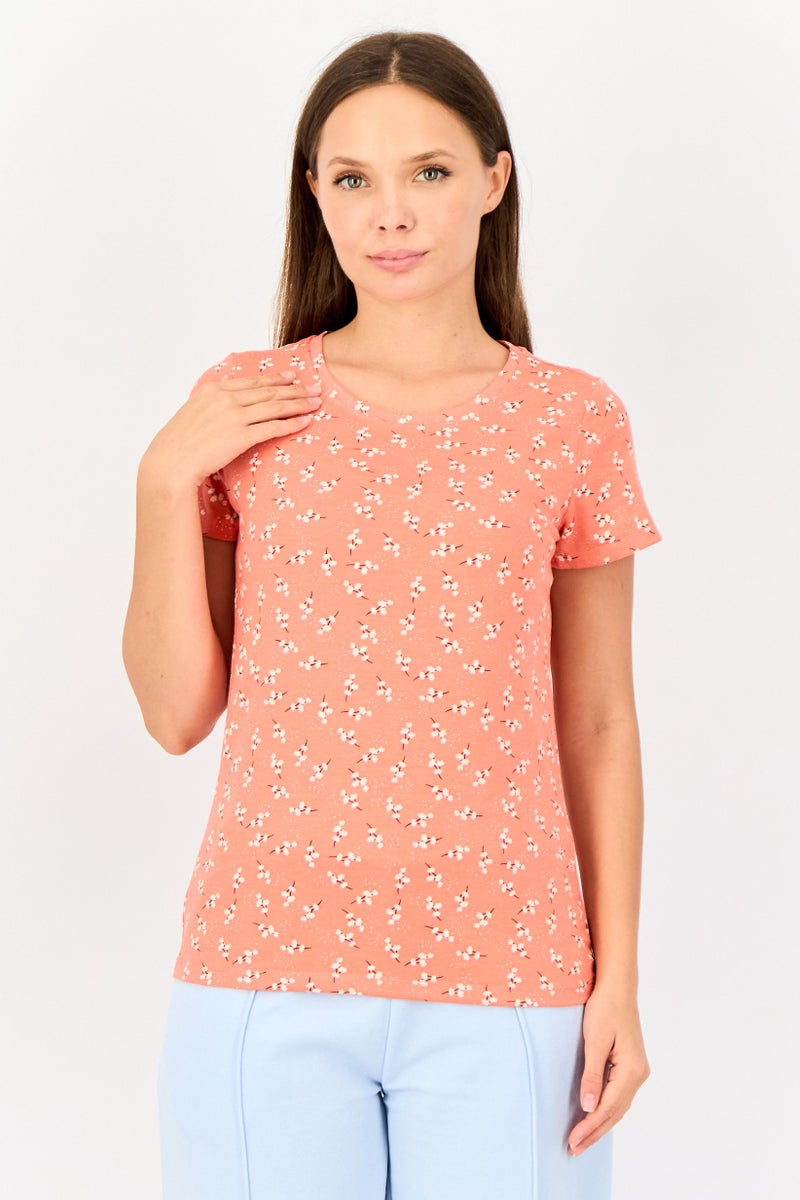 zivame Women 2 Pcs Crew Neck Graphic Print Short Sleeve Sleepwear Set, Multicolor - Image 1