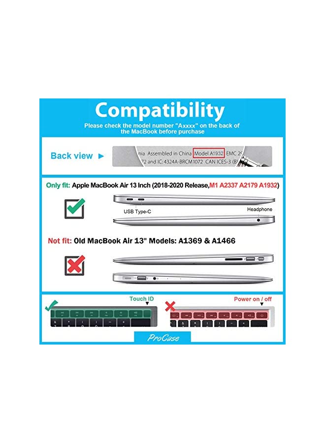 Procases ProCase MacBook Air 13 Inch Case 2020 2019 2018 Release A2337 M1 A2179 A1932, Hard Case Shell Cover for MacBook Air 13-inch Model A2179 A1932 with Keyboard Skin Cover -Black - Image 3