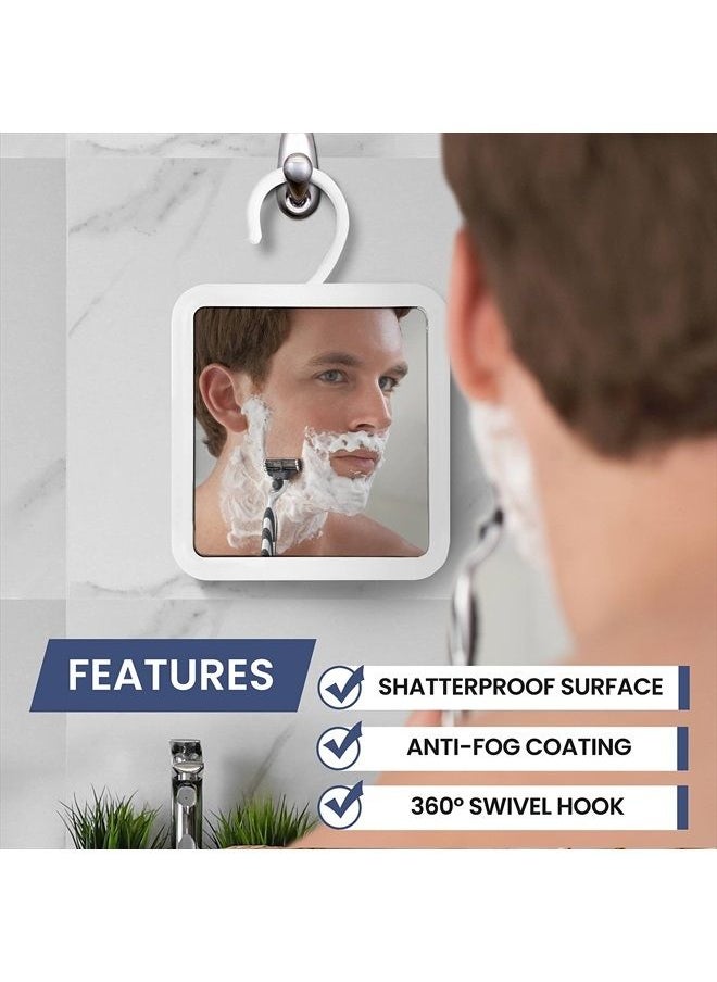 Mirrorvana Hangable Fogless Shower Mirror for Shaving with 360° Swivel Hook for Hanging - Anti Fog Shatterproof 6.3" x 6.3" Surface  - Image 2