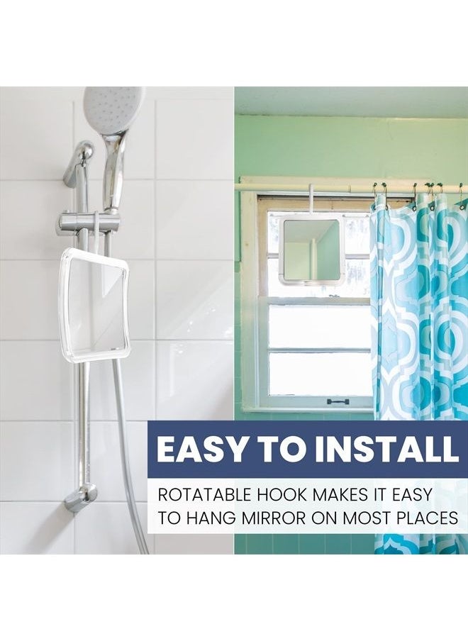 Mirrorvana Hangable Fogless Shower Mirror for Shaving with 360° Swivel Hook for Hanging - Anti Fog Shatterproof 6.3" x 6.3" Surface  - Image 3