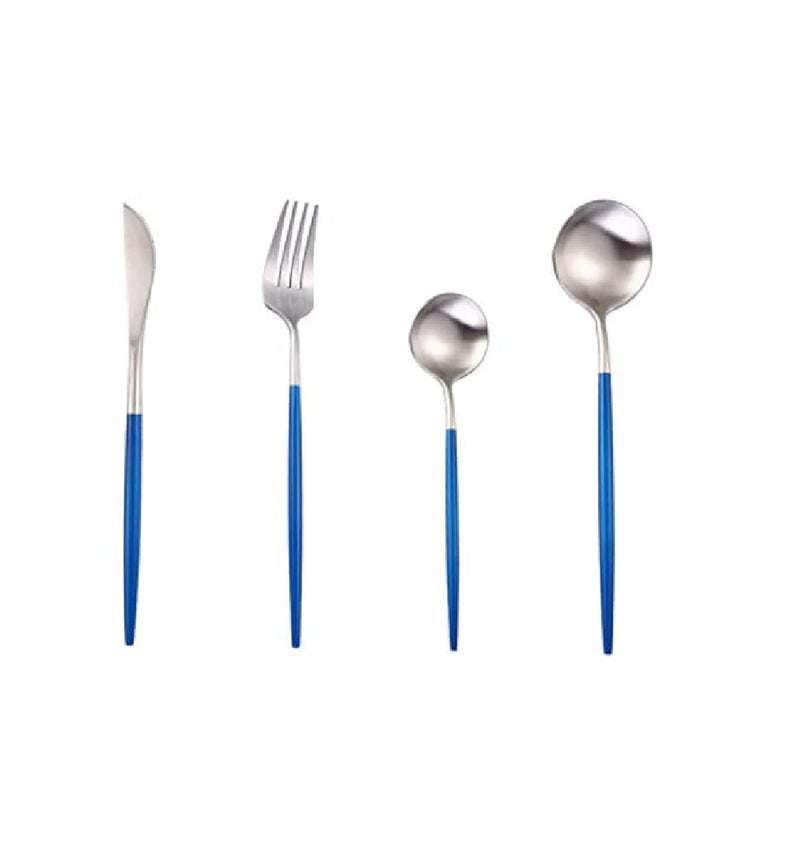 Eletree 4 Piece Premium Silver Plated 304 Stainless Steel Steak Knife Fork Spoon Teaspoons Mirror Finish Flatware Tableware Dinnerware Cutlery Set Blue - Image 1
