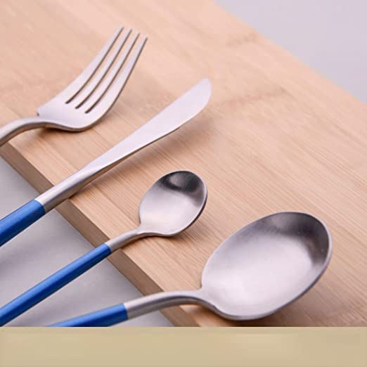 Eletree 4 Piece Premium Silver Plated 304 Stainless Steel Steak Knife Fork Spoon Teaspoons Mirror Finish Flatware Tableware Dinnerware Cutlery Set Blue - Image 5