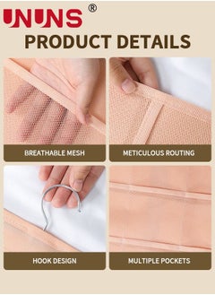 UNUNS Hanging Closet Organizer,3 Pack Dual-Sided Hanging Organizer With Metal Hanger,Wardrobe Mesh Pockets Hanging Storage Bag For Underwear,Stocking,Bra And Sock  - Image 3