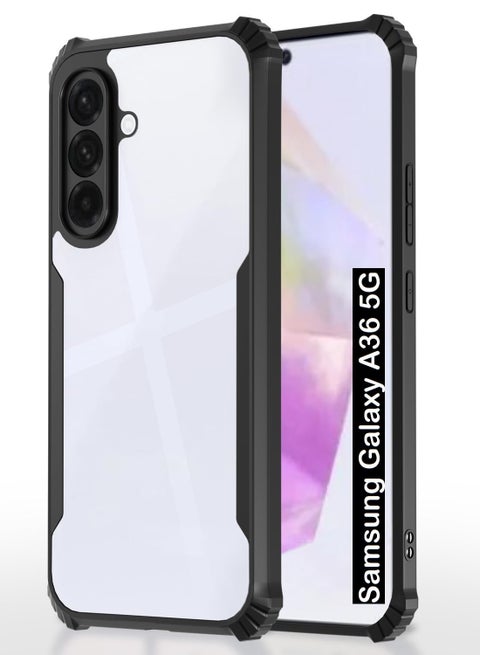 Samsung Galaxy A36 Clear Case Hard PC Back Cover with Shockproof TPU Black Border 360 Degree Impact Resistant non-Yellowing Transparent Cover For Samsung Galaxy A36