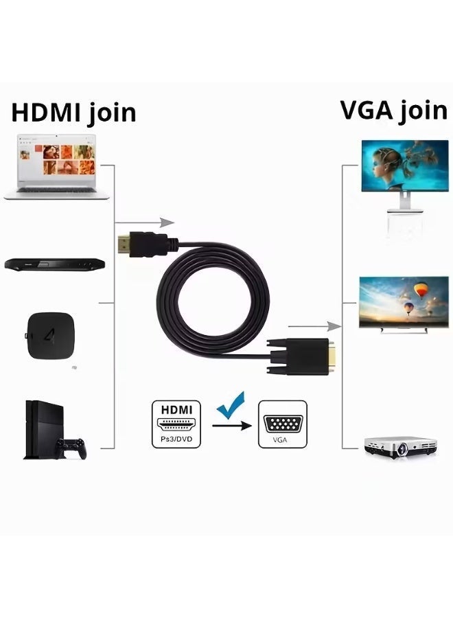 ​كابل كونف كابل محول HDMI إلى VGA بطول 1.8 متر عالي الأداء بدقة 1080 بكسل موصل ذكر إلى ذكر لتوصيل أجهزة الكمبيوتر المحمولة وأجهزة الكمبيوتر وأجهزة العرض والشاشات مثالي للاستخدام اليومي والتقديم والعمل المنزلي - Image 3