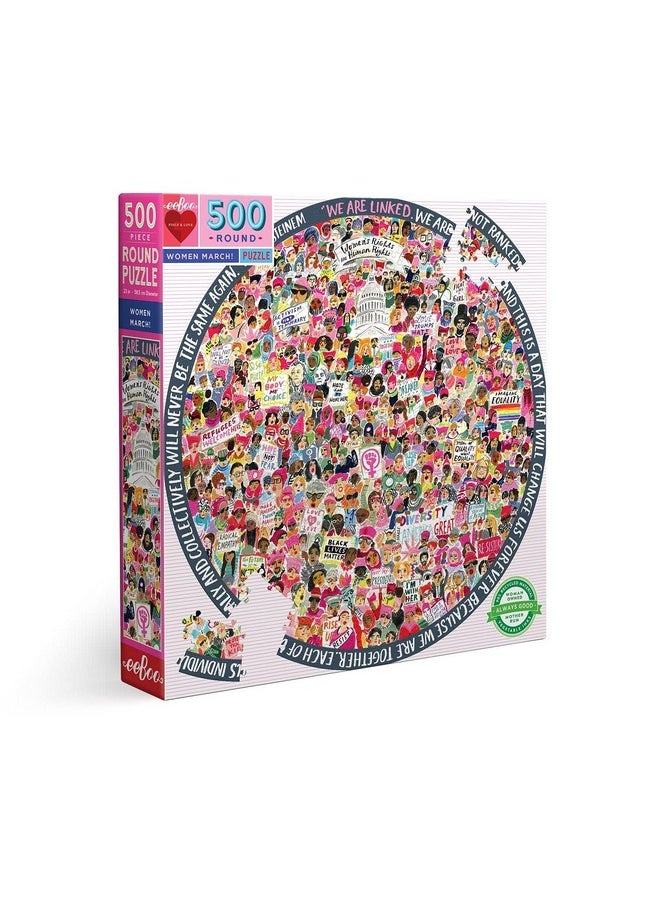 eeboo Piece And Love Women March! 500 Piece Round Circle Jigsaw Puzzle Puzzle For Adults And Families Glossy Sturdy Pieces And Minimal Puzzle Dust  - Image 1