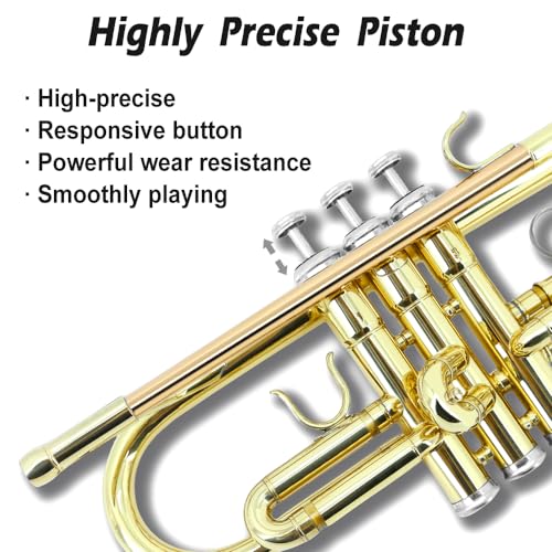 YoungMonic Bb Standard Trumpet Set for Beginners or students trumpet instrument with Carrying Hard Case 7C Mouthpiece Cleaning Cloth Gloves - Image 3