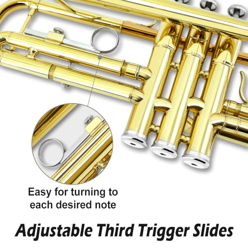 YoungMonic Bb Standard Trumpet Set for Beginners or students trumpet instrument with Carrying Hard Case 7C Mouthpiece Cleaning Cloth Gloves - Image 5