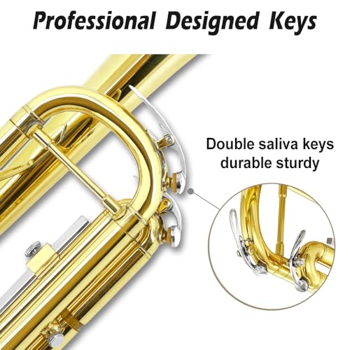 YoungMonic Bb Standard Trumpet Set for Beginners or students trumpet instrument with Carrying Hard Case 7C Mouthpiece Cleaning Cloth Gloves - Image 2