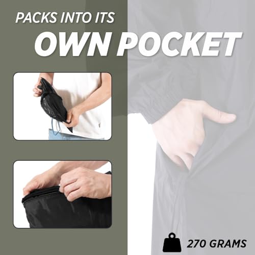 ROCKSPORT Unisex Waterproof Raincoat for Men and Women - Freesize, Lightweight, Reusable & Packable Hooded Rain Poncho, Pocket Packing Design (Free Size, Black) - Image 4