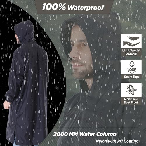 ROCKSPORT Unisex Waterproof Raincoat for Men and Women - Freesize, Lightweight, Reusable & Packable Hooded Rain Poncho, Pocket Packing Design (Free Size, Black) - Image 2