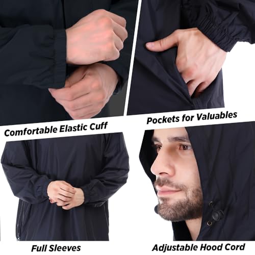 ROCKSPORT Unisex Waterproof Raincoat for Men and Women - Freesize, Lightweight, Reusable & Packable Hooded Rain Poncho, Pocket Packing Design (Free Size, Black) - Image 3