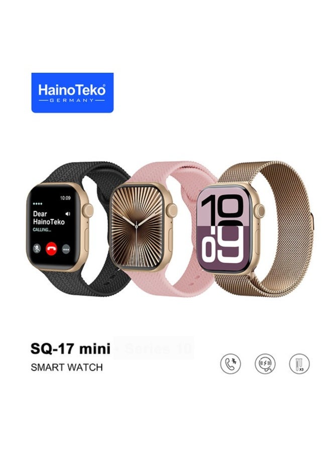 Haino Teko HainoTeko SQ-17 Mini Smart Watch AMOLED Display with 3 Interchangeable Straps Designed for Ladies Gold  - Image 1