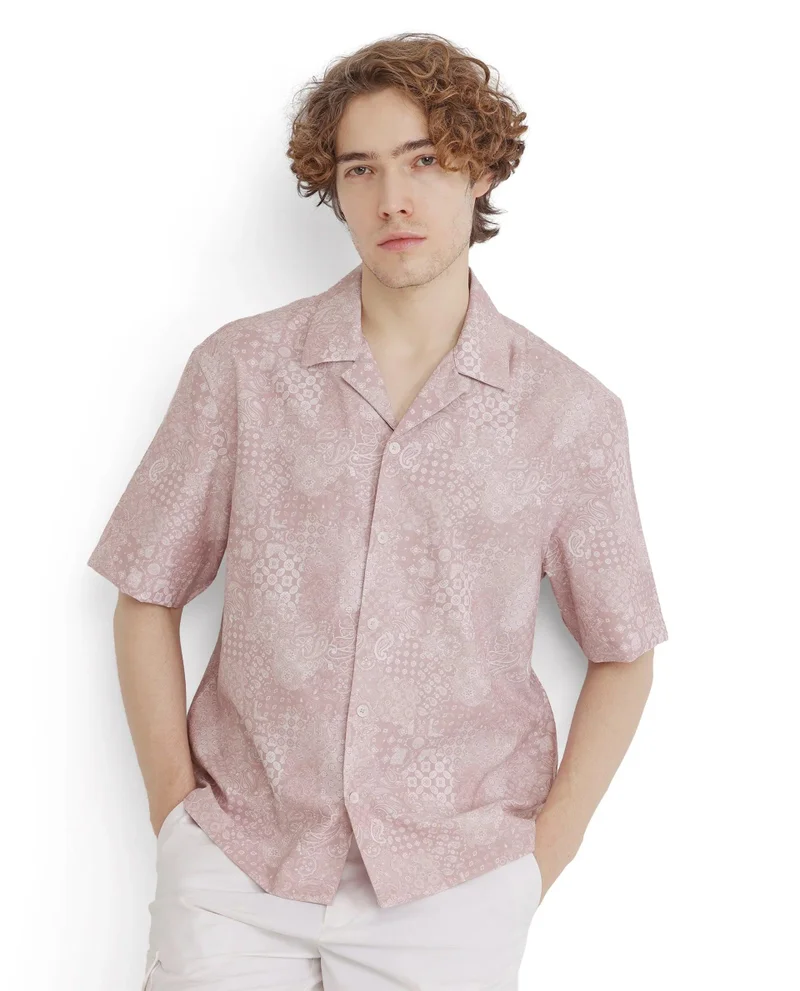 Rare Rabbit Men's Cuban Collar Boxy Fit Shirt