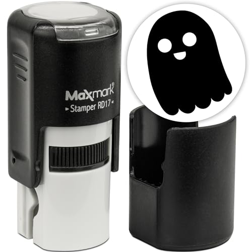 MaxMark Round Self Inking Halloween Stamp - Ghost - Black Ink - Image 1