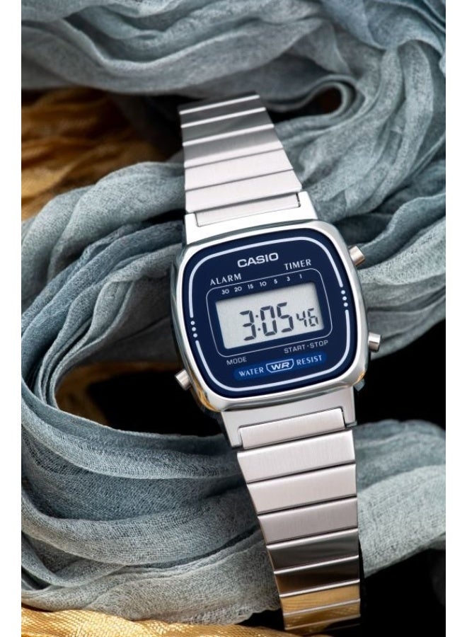 CASIO Vintage Digital Women’s Watch LA670WA‑2DF, 30.3  mm Blue Dial, Resin/Chrome Plated Case & Stainless Steel Band, Water Resistant - Image 1