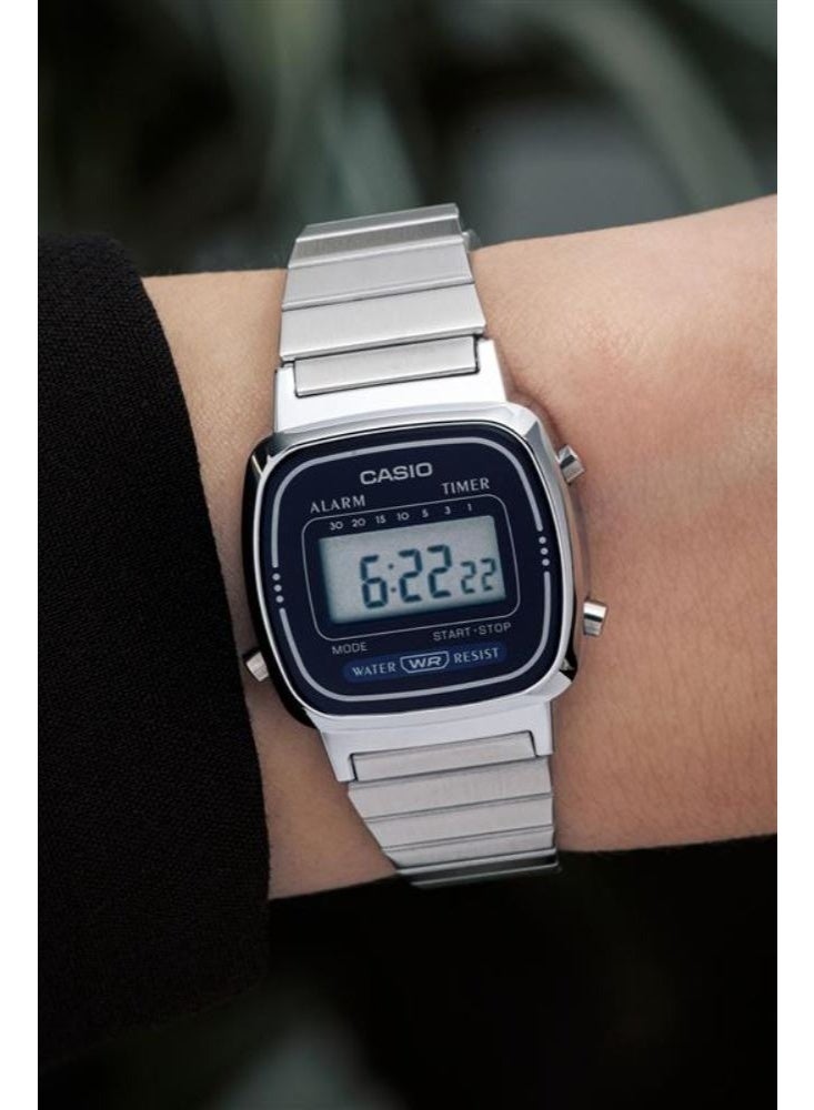 CASIO Vintage Digital Women’s Watch LA670WA‑2DF, 30.3  mm Blue Dial, Resin/Chrome Plated Case & Stainless Steel Band, Water Resistant - Image 2