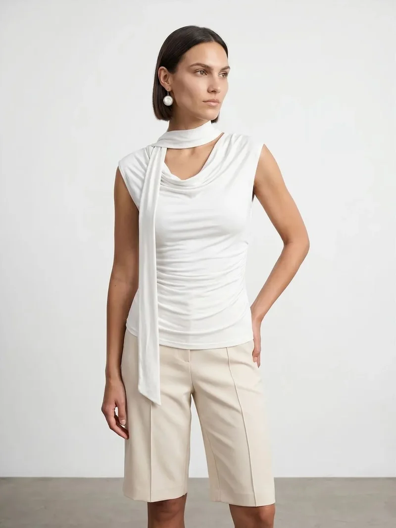 ديلفين Dilvin Sleeveless Cowl Neck Jersey Blouse