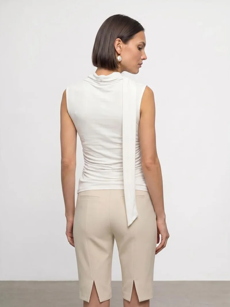 ديلفين Dilvin Sleeveless Cowl Neck Jersey Blouse